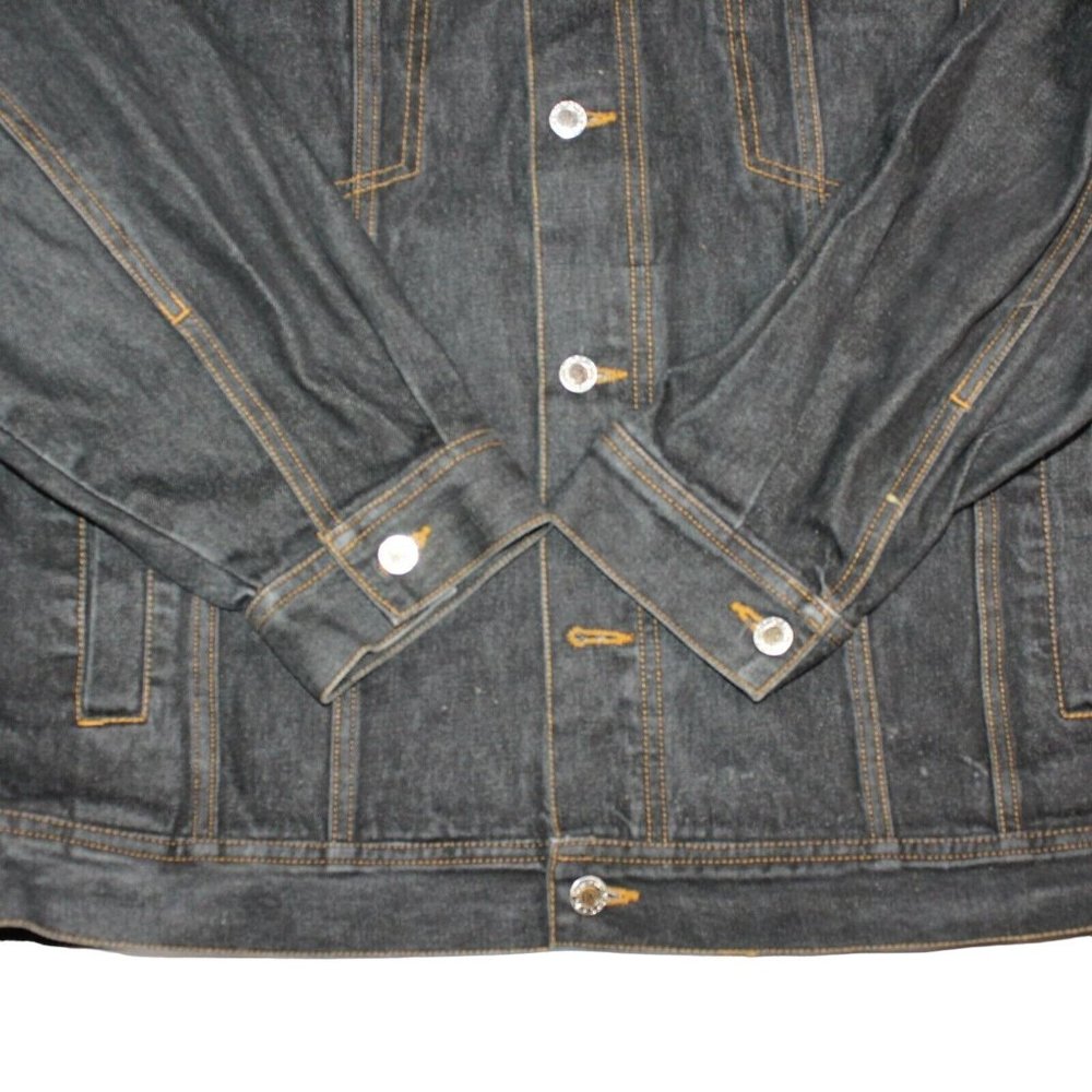 HUNCHO USA XL Black Denim Hip Hop Streetwear Prison Yard Embroidered Jean Jacket - Picture 5 of 12